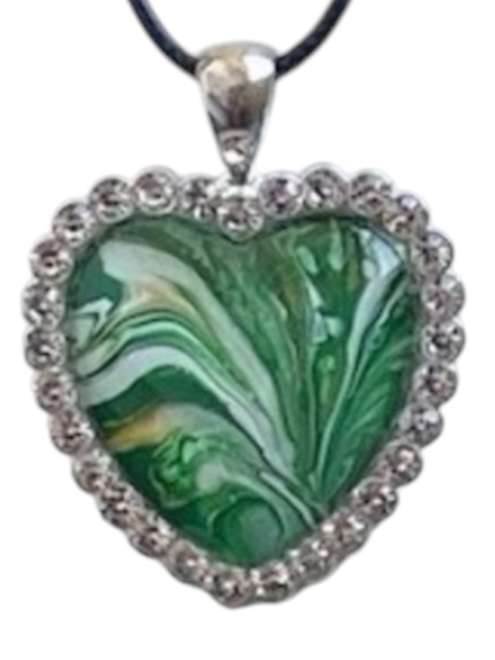 Hand Crafted Fluid Art Necklace Green and Gold Heart Pendant by Svetlana Yeung